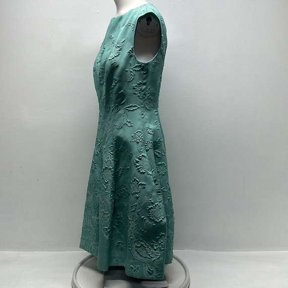 Talbot Runhof Dress Midi Fit Flare Sleeveless Floral 3D Embossed Teal Blue Small - Picture 3 of 13